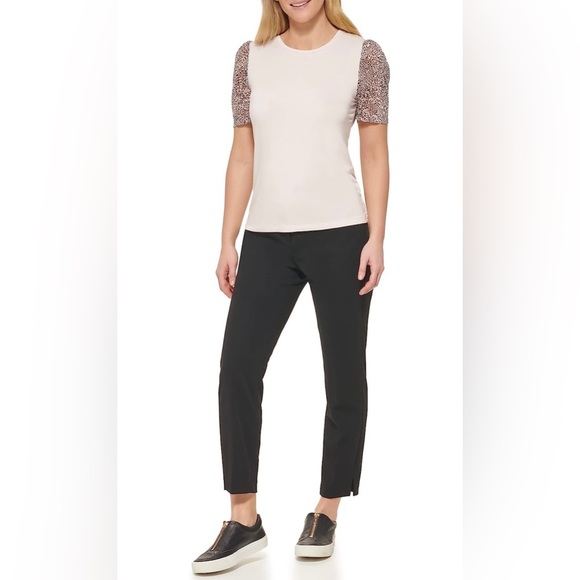 DKNY Women's Chiffon Sleeve Soft Knit Pink Top XL NWT - Picture 2 of 5